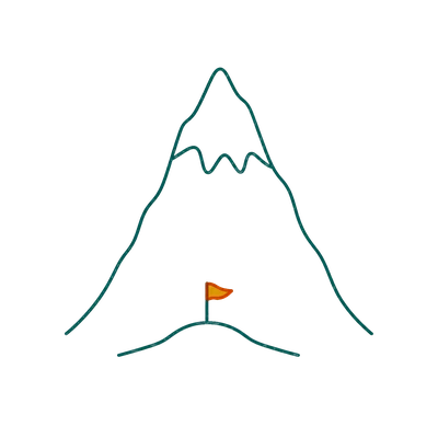 A flag planted on a tiny bump while a mountain stands unclimbed behind