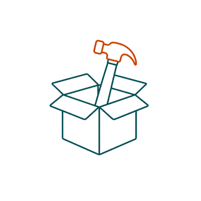 A gift box with a hammer sticking out